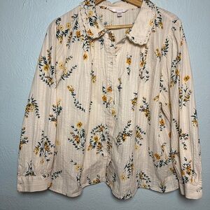 LC Lauren Conrad Cream Floral Size XXL Boho Blouse
